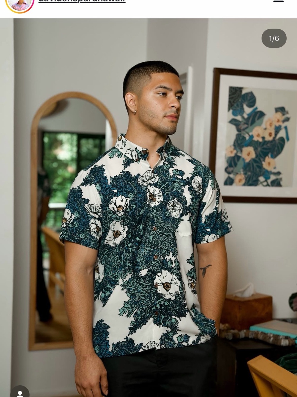 David Shepard Hawaii Men's Green Floral Shirt - XL - Picture 3 of 4